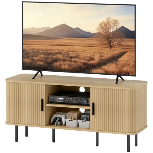 TV Stand for 55 Inches, Storage Shelves, Living Room, Oak Tone