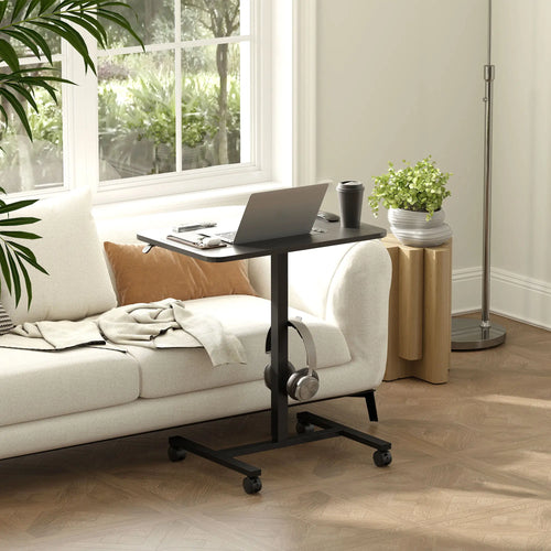 Height Adjustable Standing Desk, Pneumatic Sit Stand Desk, Black Wood Grain, Black