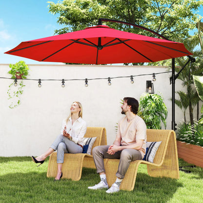 9.7ft Offset Patio Umbrella, Crank Handle, 8 Ribs, Cross Base, Wine Red Offset Cantilever Umbrellas at Gallery Canada