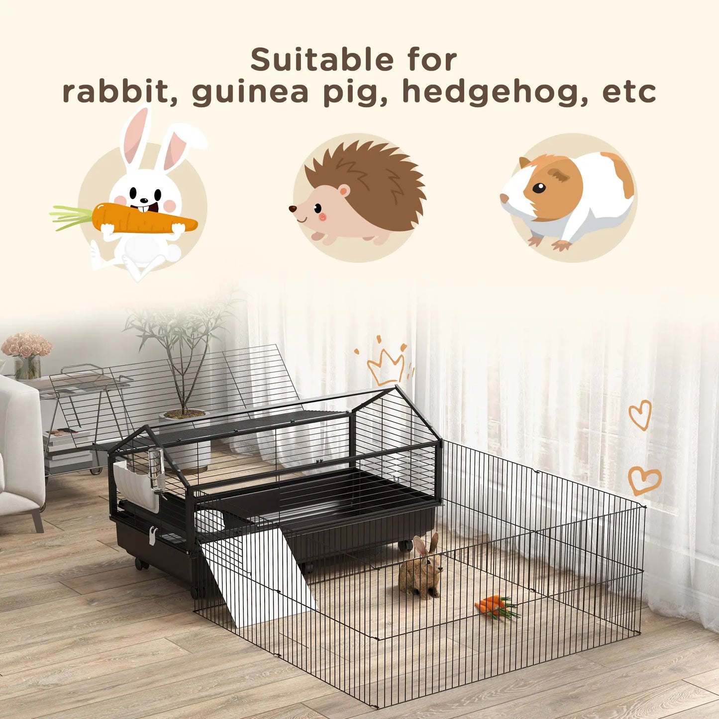 Metal Small Animal Cage, Rabbit Cage, Guinea Pig, Chinchilla, Hedgehog, 47.2" L x 66.9" W x 24.4"H Houses & Habitats at Gallery Canada