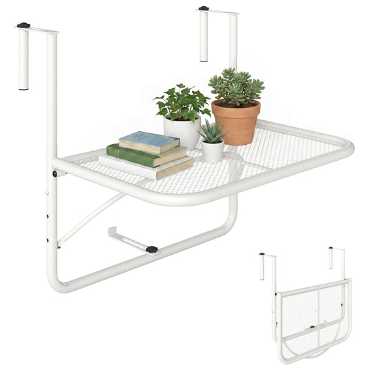 Adjustable Balcony Hanging Railing Table, Metal Wall Desk, White Balcony Table Hanging White at Gallery Canada