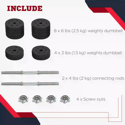 66 lbs Adjustable Dumbbell Set, Hand Weight Barbell, Black Dumbbells & Barbells at Gallery Canada