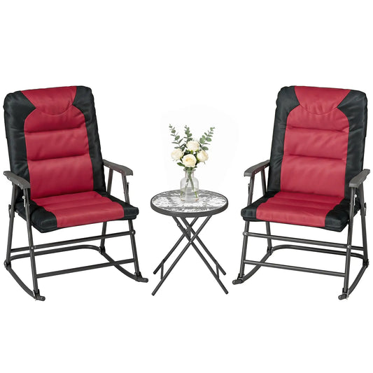 3pc Patio Rocking Chair Set, Foldable, Outdoor, Red Outdoor Rocking Chairs Red, Black at Gallery Canada