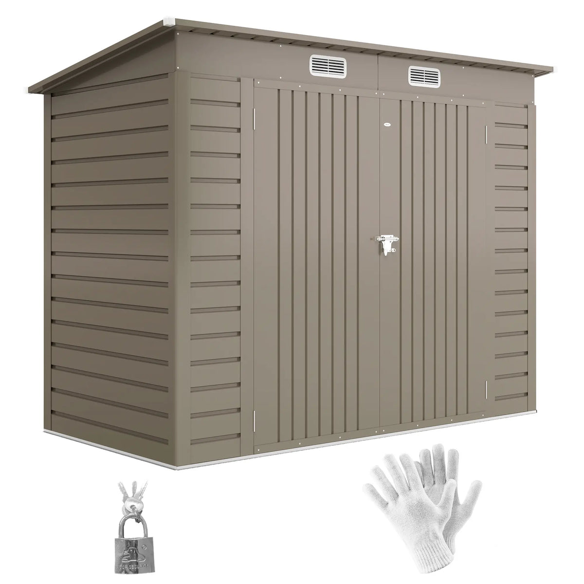 8 x 4FT Galvanized Metal Garden Shed, Double Doors, 2 Vents, Light Grey Sheds at Gallery Canada