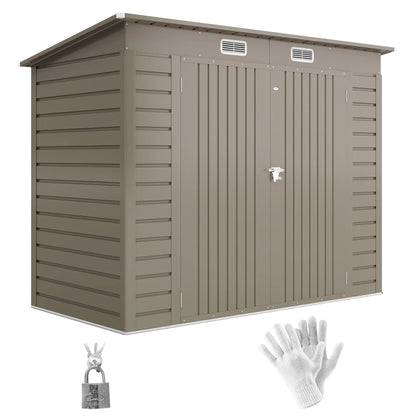 8 x 4FT Galvanized Metal Garden Shed, Double Doors, 2 Vents, Light Grey Sheds at Gallery Canada