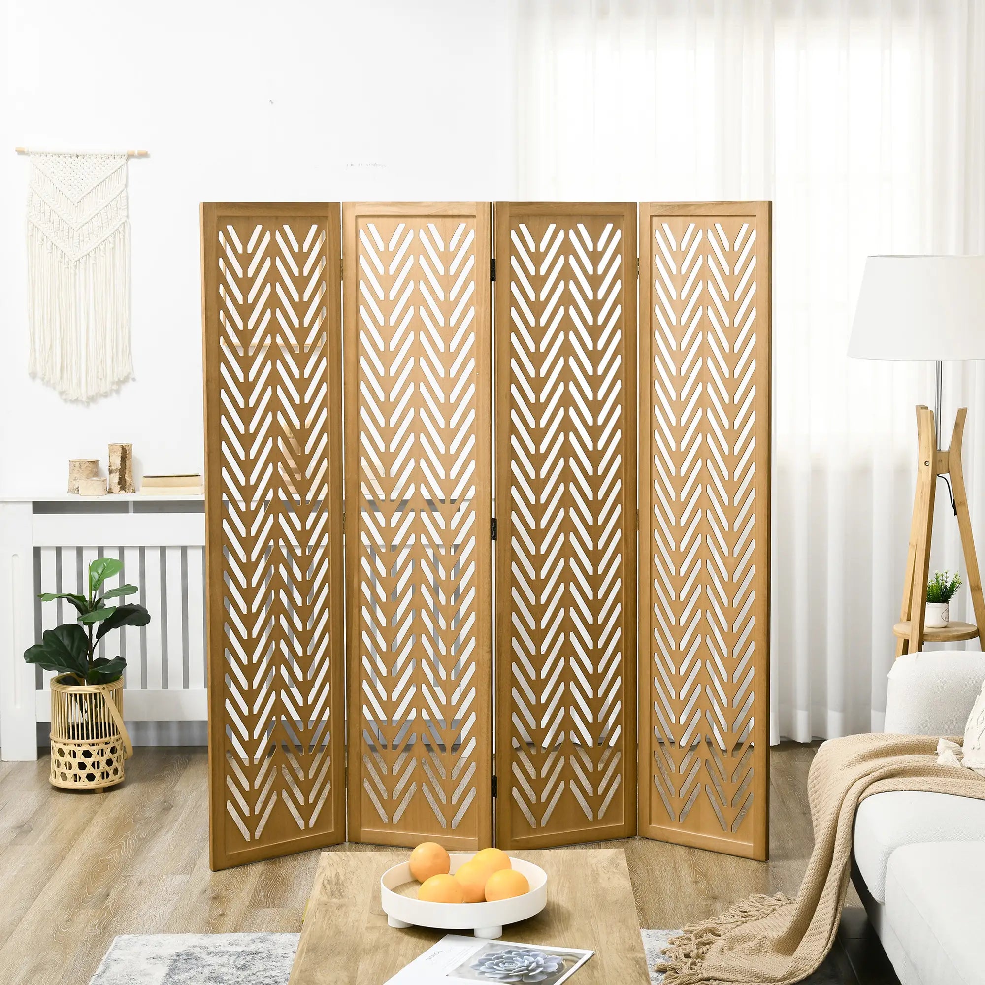 4 Panel Room Divider, 5.6ft Tall, Wood Folding Privacy Screen, Light Brown Room Dividers at Gallery Canada