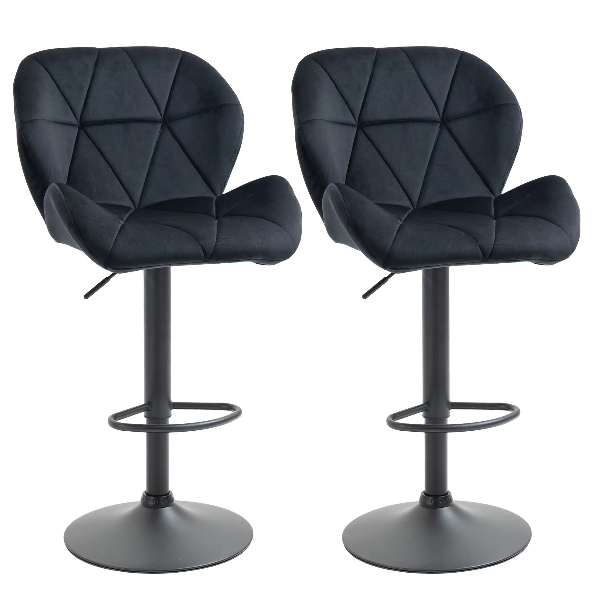Adjustable Height Fabric Bar Stool Set of 2, Swivel Seat, Black Bar Stools Black at Gallery Canada