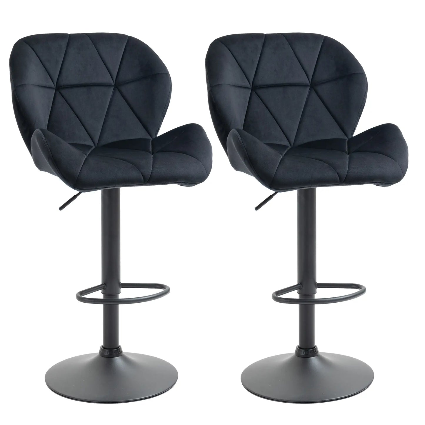 Adjustable Height Fabric Bar Stool Set of 2, Swivel Seat, Black Bar Stools Black at Gallery Canada