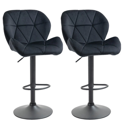 Adjustable Height Fabric Bar Stool Set of 2, Swivel Seat, Black Bar Stools Black at Gallery Canada
