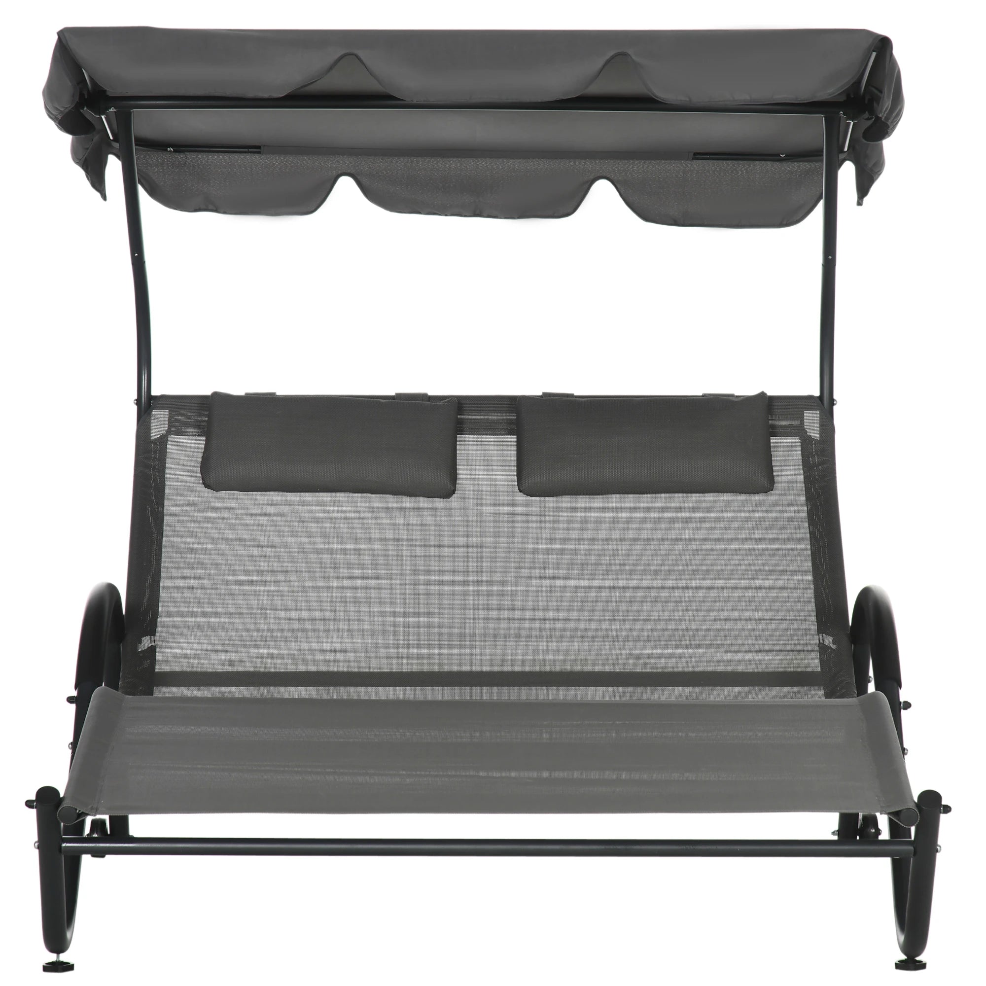 Outdoor Chaise Lounge Chair, Sun Lounger with Sunshade, Wheels, Breathable Mesh, Dark Gray Daybeds at Gallery Canada
