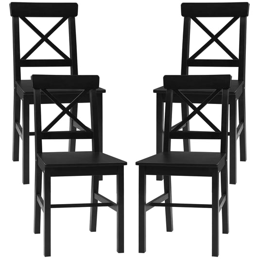 Farmhouse Wooden Dining Chairs, Set of 4, Cross Back, Black