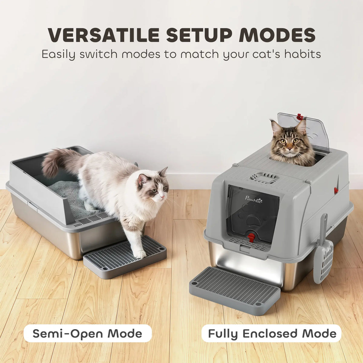 XL Stainless Steel Enclosed Cat Litter Box, Lid, Scoop, Step, Grey Cat Litter Box Enclosures at Gallery Canada