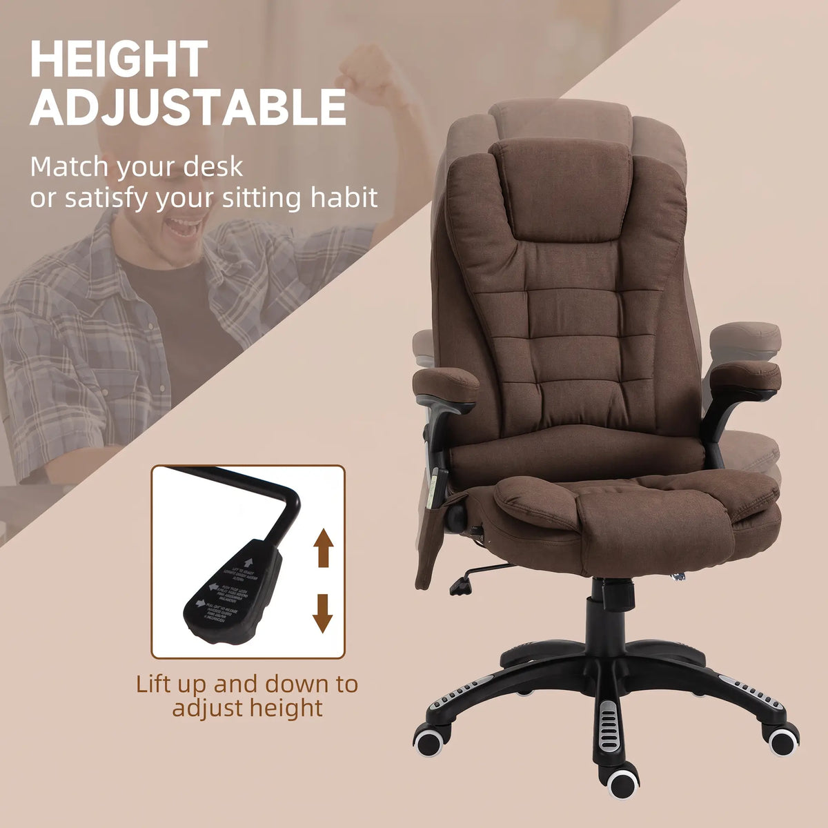 Reclining Massage Office Chair, High Back, Swivel Wheels, Brown Massage Chairs at Gallery Canada