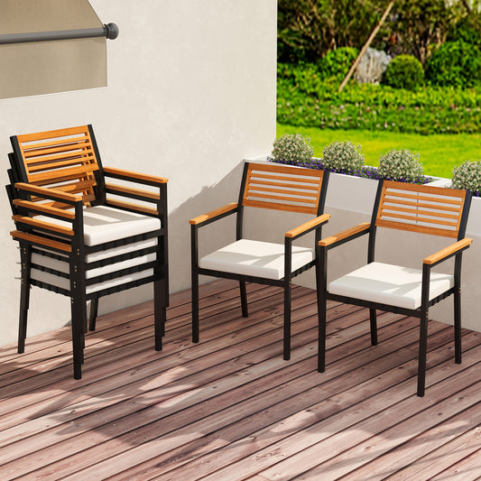 Stackable Patio Dining Chairs Set of 6 with Cushions Patio Dining Sets Natural and Black at Gallery Canada