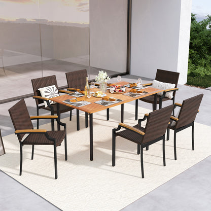 Stacking Wicker Chairs, Set Of 2, Patio Rattan Dining Chairs, Acacia Wood Armrests Patio Dining Chairs at Gallery Canada