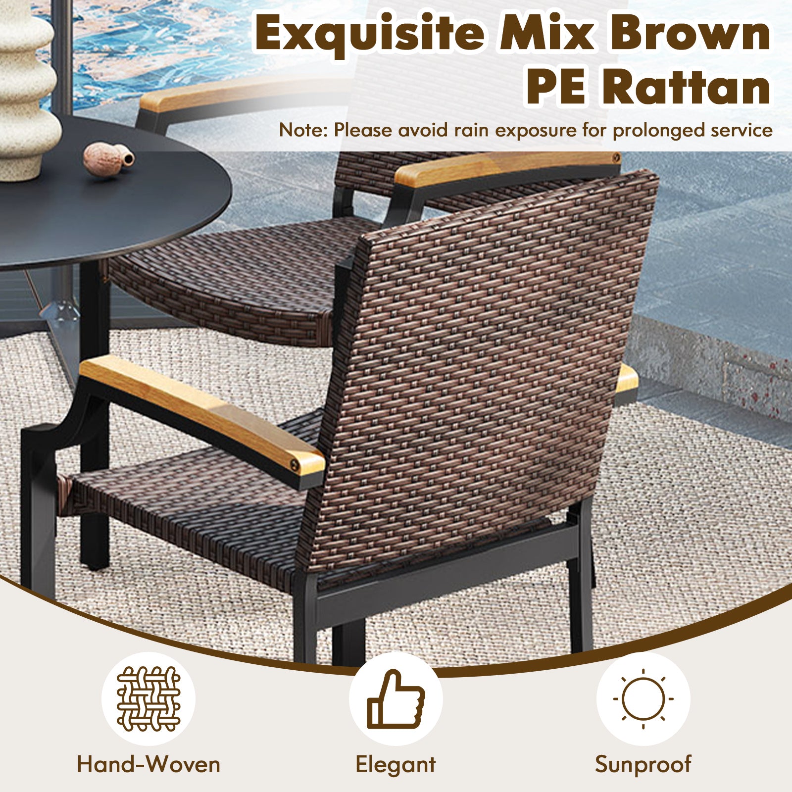 Stacking Wicker Chairs, Set Of 2, Patio Rattan Dining Chairs, Acacia Wood Armrests Patio Dining Chairs at Gallery Canada