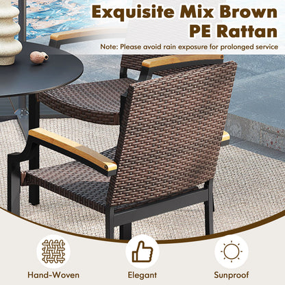 Stacking Wicker Chairs, Set Of 2, Patio Rattan Dining Chairs, Acacia Wood Armrests Patio Dining Chairs at Gallery Canada