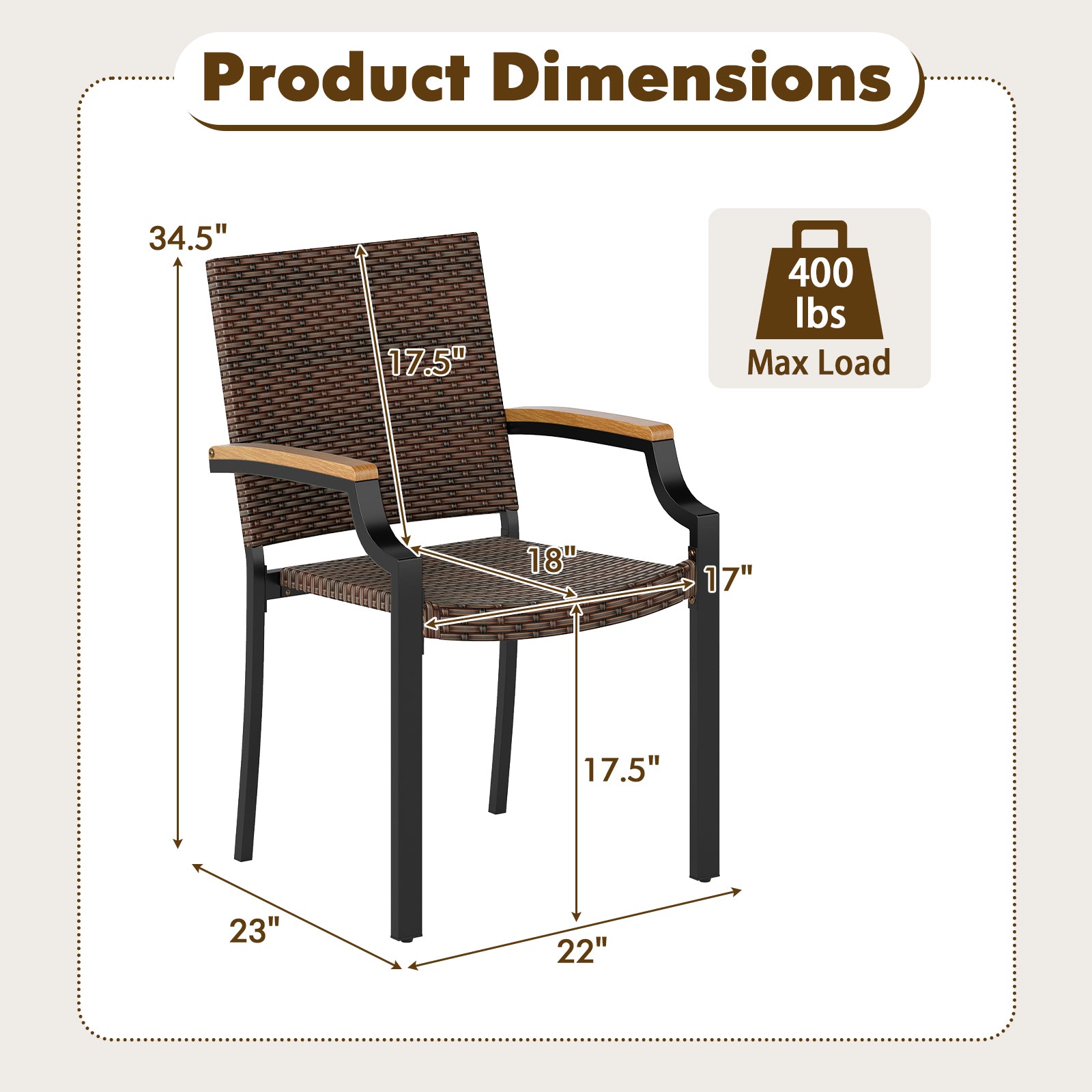 Stacking Wicker Chairs, Set Of 2, Patio Rattan Dining Chairs, Acacia Wood Armrests Patio Dining Chairs at Gallery Canada