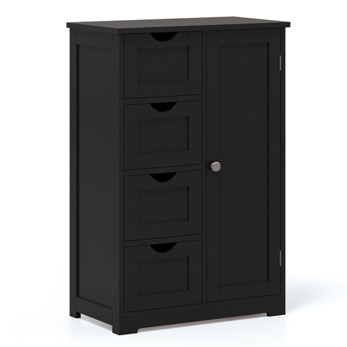 Standing Wooden Cabinet, 4 Drawers, Black