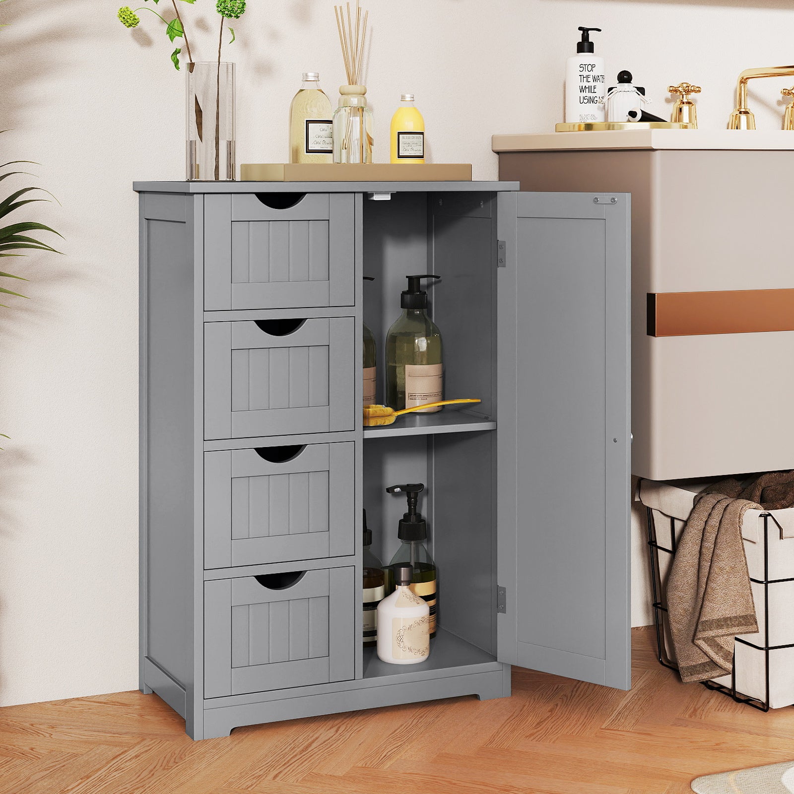 Wooden Cabinet With 4 Drawers, Gray Floor Cabinets at Gallery Canada