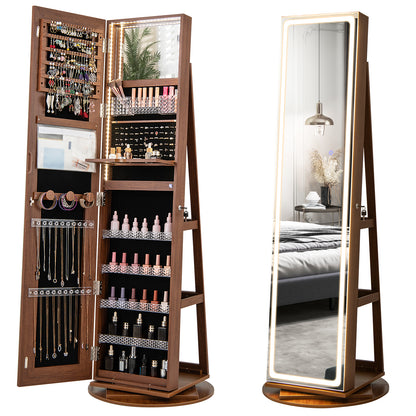 Standing Jewelry Cabinet With Adjustable LED Lights, Brown Jewelry Armoires at Gallery Canada