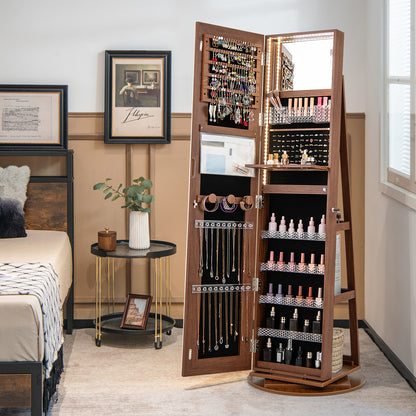 Standing Jewelry Cabinet With Adjustable LED Lights, Brown Jewelry Armoires at Gallery Canada