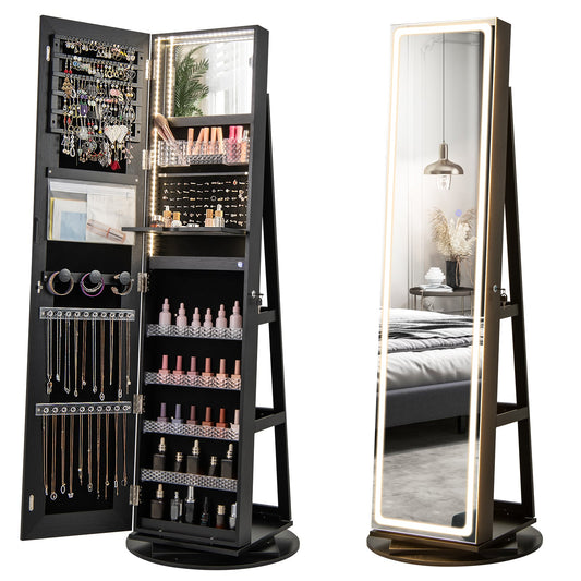 Standing Jewelry Cabinet, Adjustable LED Lights, Black Jewelry Armoires Black at Gallery Canada