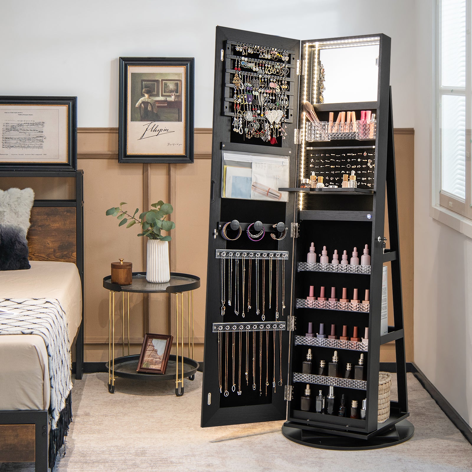 Standing Jewelry Cabinet, Adjustable LED Lights, Black Jewelry Armoires at Gallery Canada