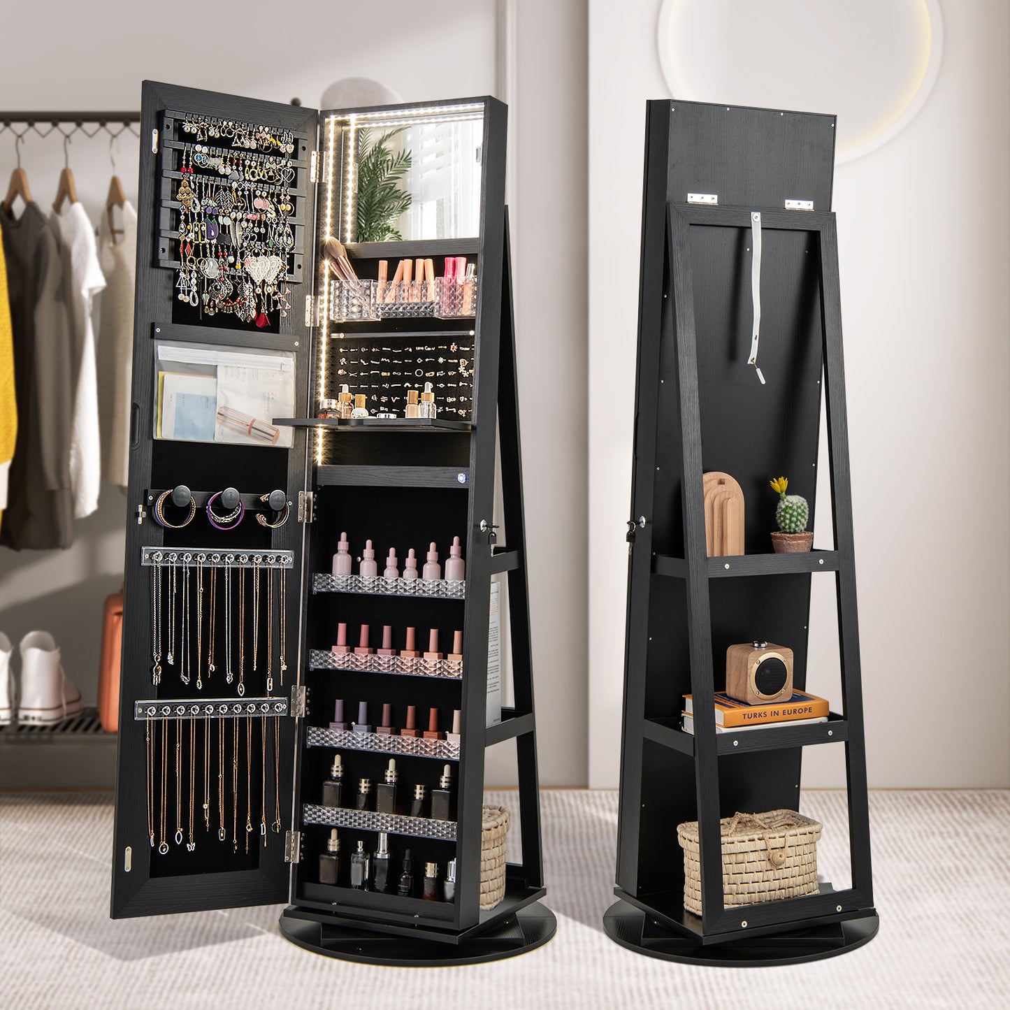 Standing Jewelry Cabinet, Adjustable LED Lights, Black Jewelry Armoires at Gallery Canada