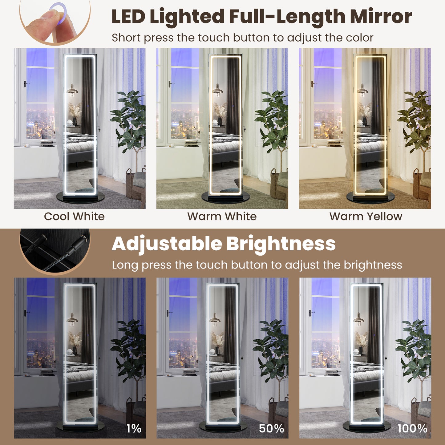 Standing Jewelry Cabinet, Adjustable LED Lights, Black Jewelry Armoires at Gallery Canada