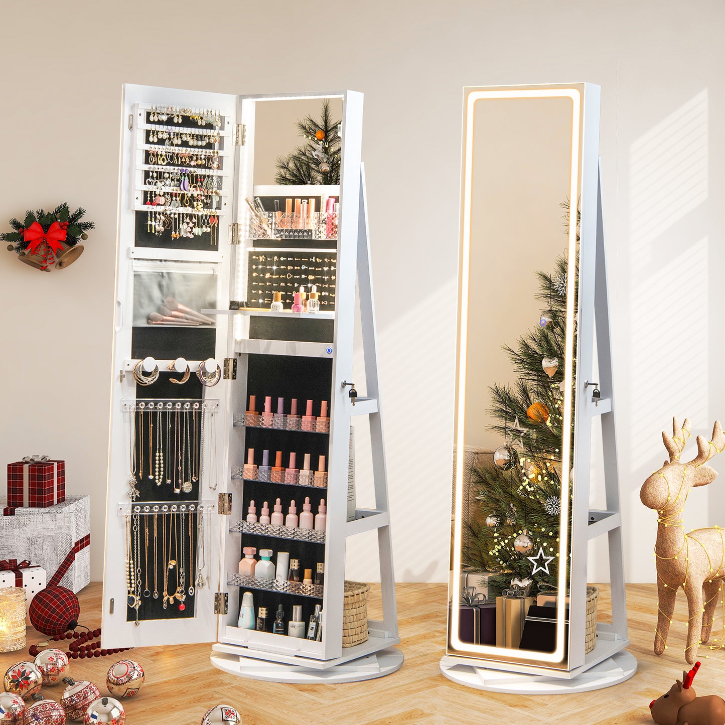 Standing Jewelry Cabinet With Adjustable LED Lights, White Jewelry Armoires at Gallery Canada
