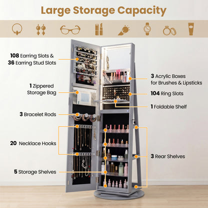 Standing Jewelry Cabinet, Adjustable LED Lights, Gray Jewelry Armoires at Gallery Canada