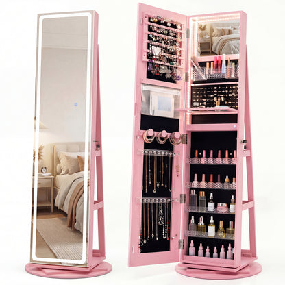Standing Jewelry Cabinet With Adjustable LED Lights, Pink Jewelry Armoires Pink at Gallery Canada