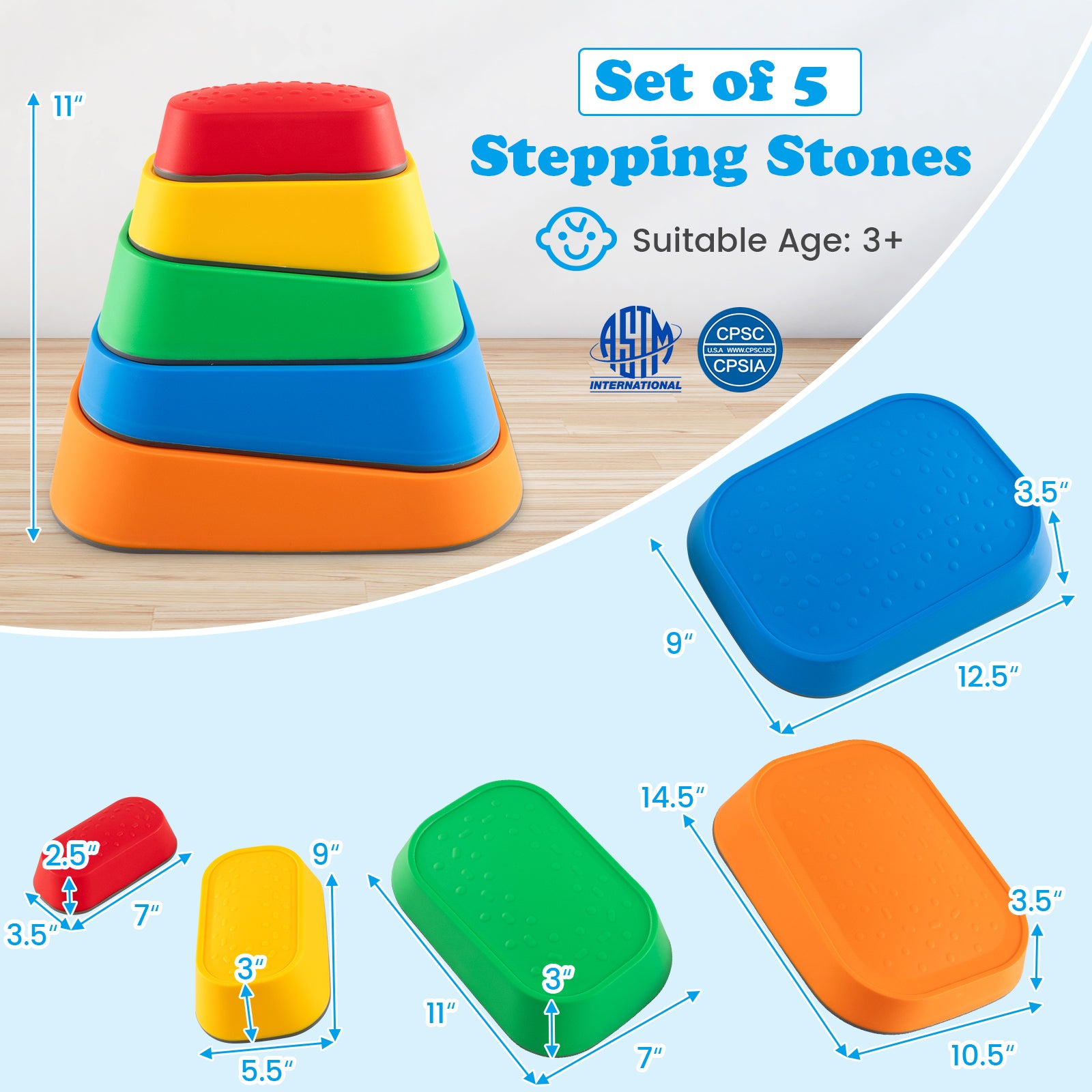 Kids Stepping Stones, 5Pcs Non-Slip River Stone Set, Multicolor Toy Sports at Gallery Canada