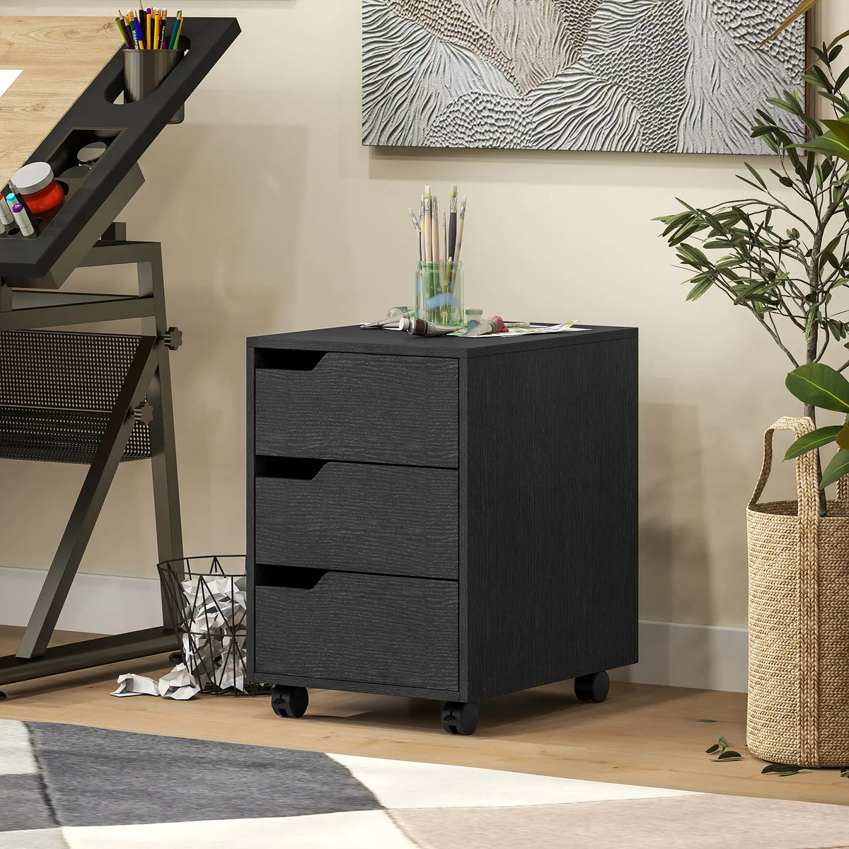 3 Drawer File Cabinet, Vertical with Wheels, Mobile Printer Stand, Black Office Cabinets & Cupboards at Gallery Canada