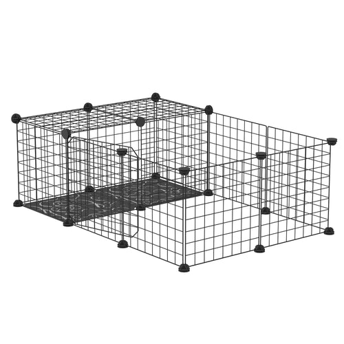 Small Animal Cage, 16 Panels, Metal Wire Pet Fence, Non-Slip Feet