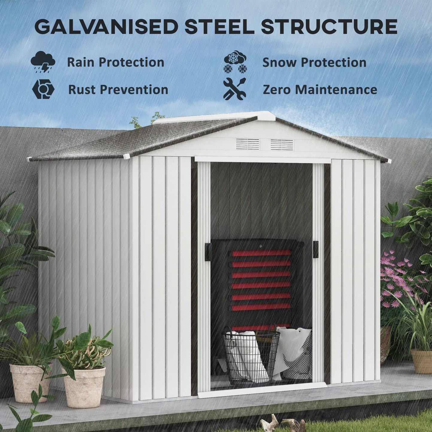7' x 4' x 6' Garden Storage Shed, Metal Tool House, Silver Sheds at Gallery Canada