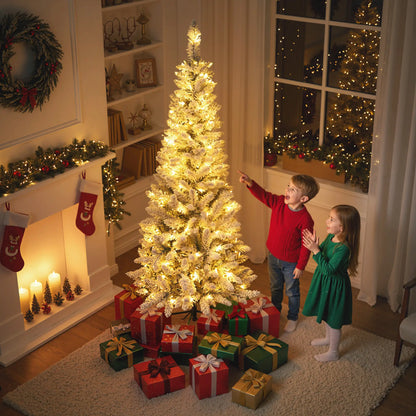 6ft Flocked Christmas Tree, Dual Colour LED Light, 11 Modes, Easy Assembly, Dual Colour Flocked Christmas Trees at Gallery Canada