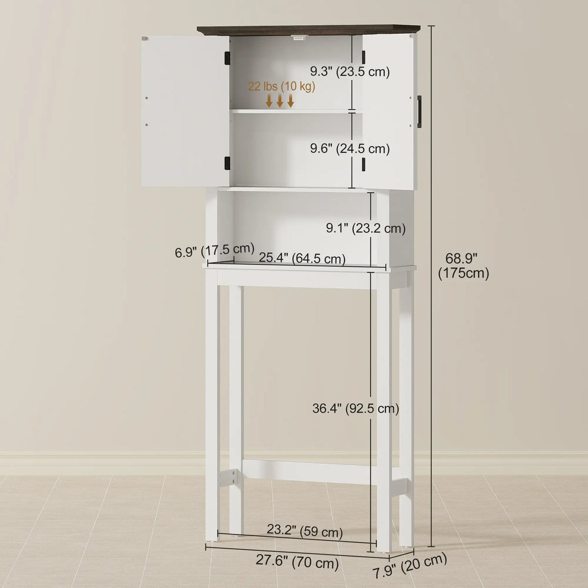 Over The Toilet Storage Cabinet, Open Shelf, Adjustable Bar, White Over The Toilet Storage at Gallery Canada