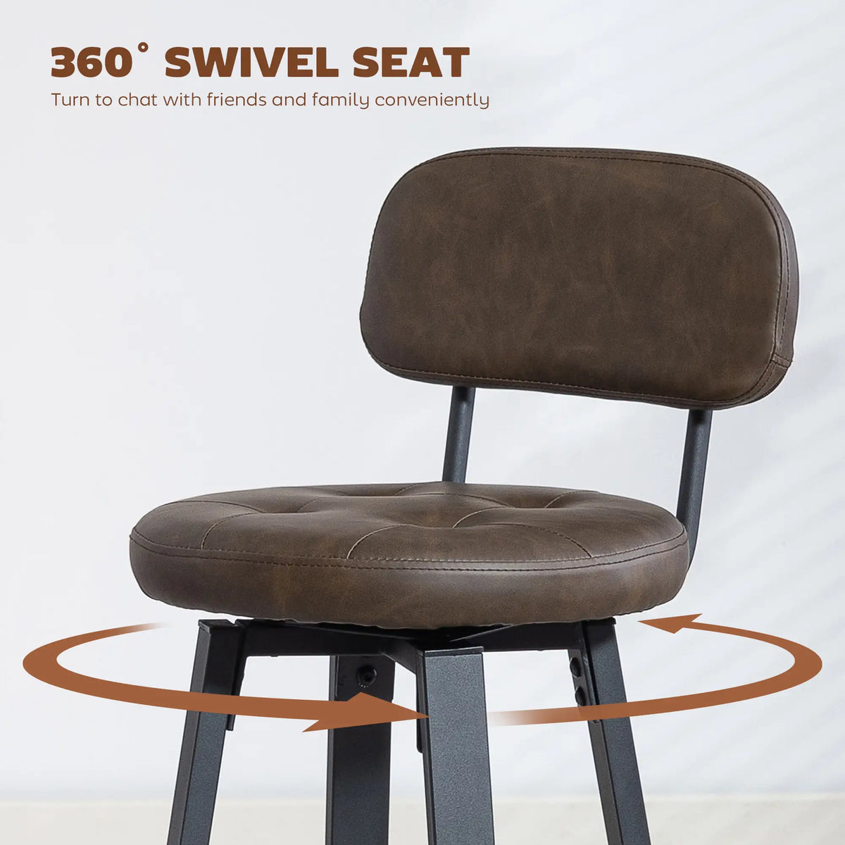 Upholstered Bar Stools Set Of 2, With Footrest And Backrest, Brown