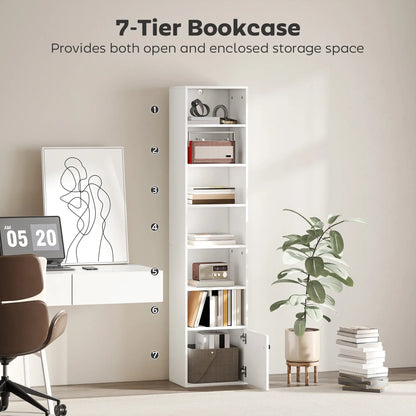 7-Tier Bookcase, Display Shelf with Cabinet, White Display Bookshelves at Gallery Canada