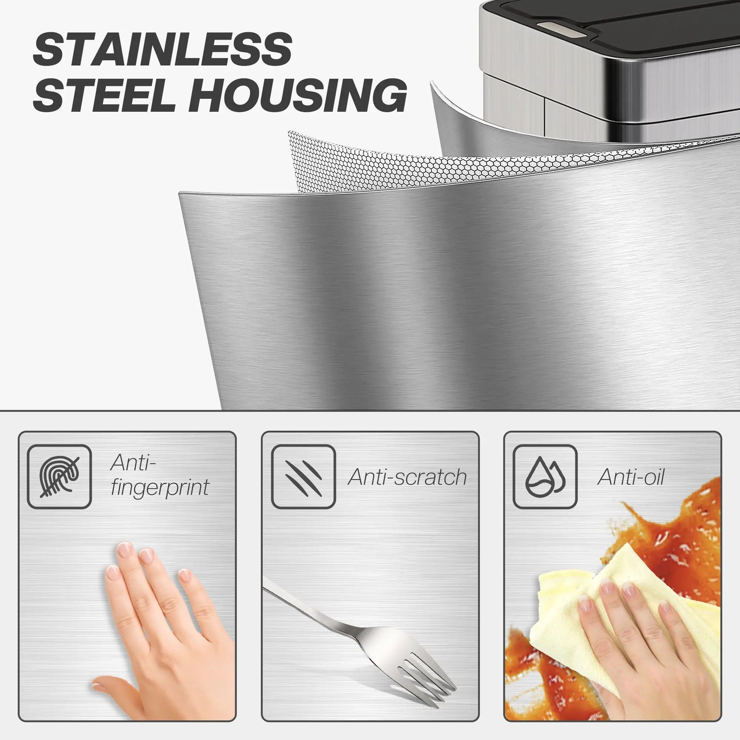 13.2 Gallon Sensor Can, Automatic Garbage Can, Soft Close Butterfly Lid, Fingerprint Proof Stainless Steel, Silver Household Supplies at Gallery Canada