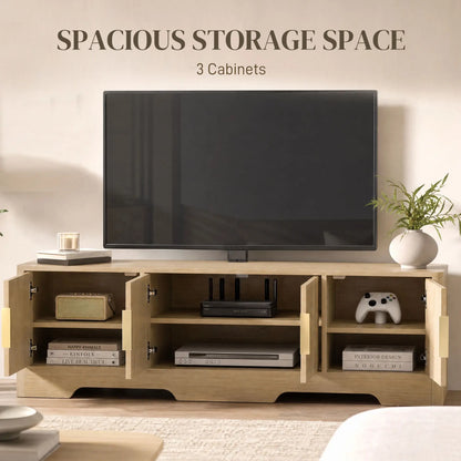 TV Stand for TVs up to 60", Modern Entertainment Center with Fluted Doors for Living Room, Oak