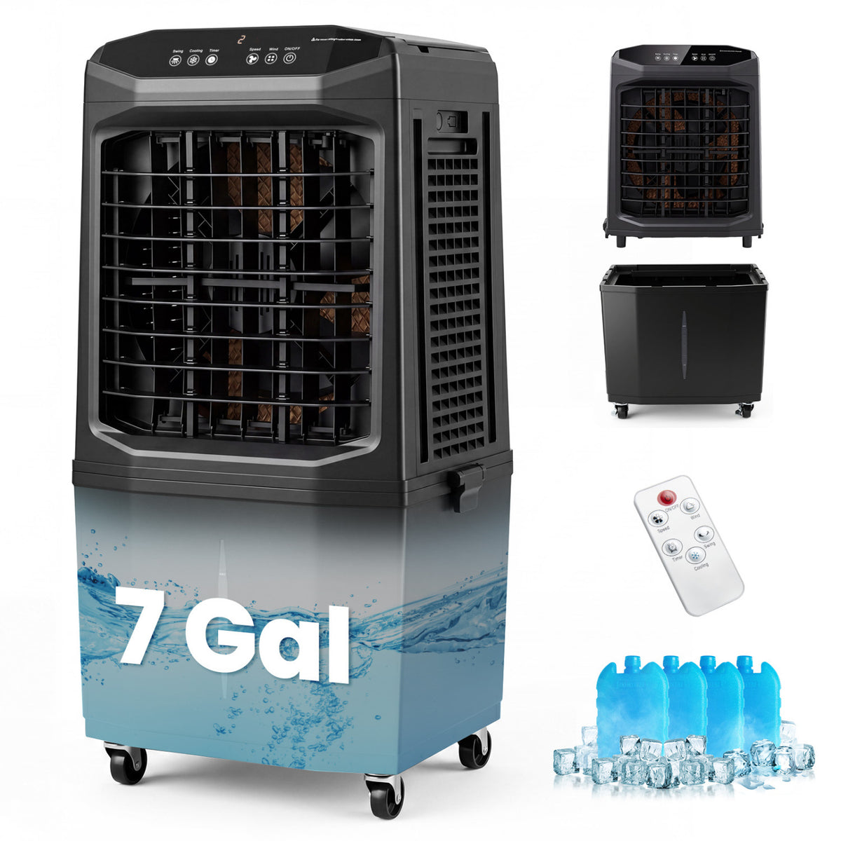 Swamp Cooler 1800 CFM, Evaporative Air Cooler, 7 Gal Tank, Black Air Coolers Black at Gallery Canada