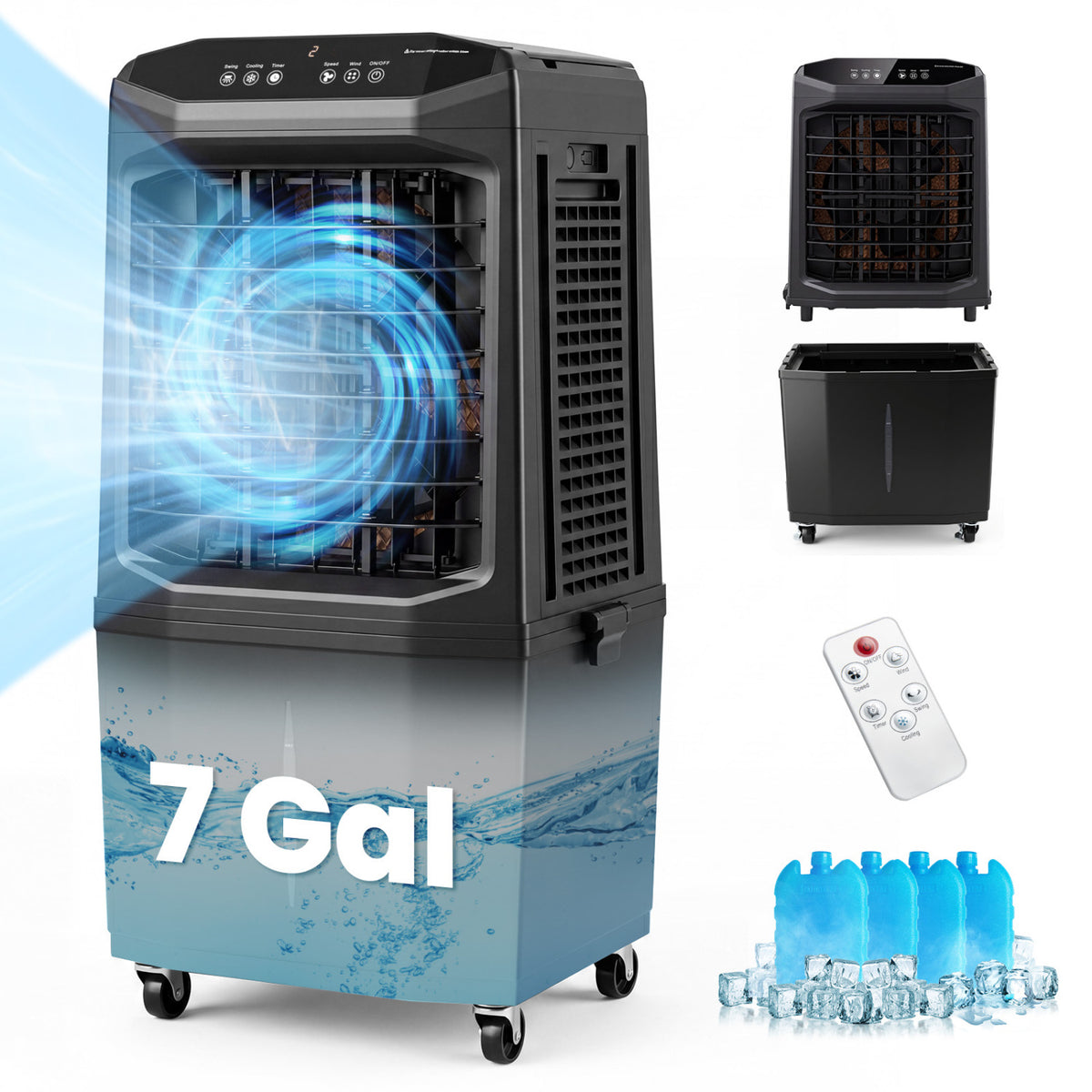 Swamp Cooler 1800 CFM, Evaporative Air Cooler, 7 Gal Tank, Black Air Coolers at Gallery Canada