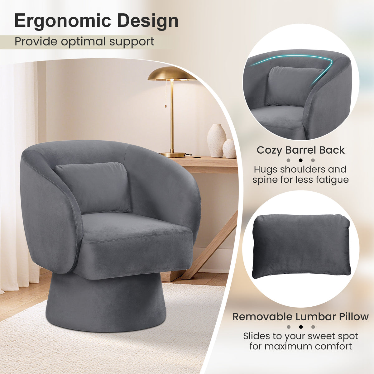 Swivel Accent Chair, Upholstered Barrel Chair, Gray Sofas & Loveseats at Gallery Canada