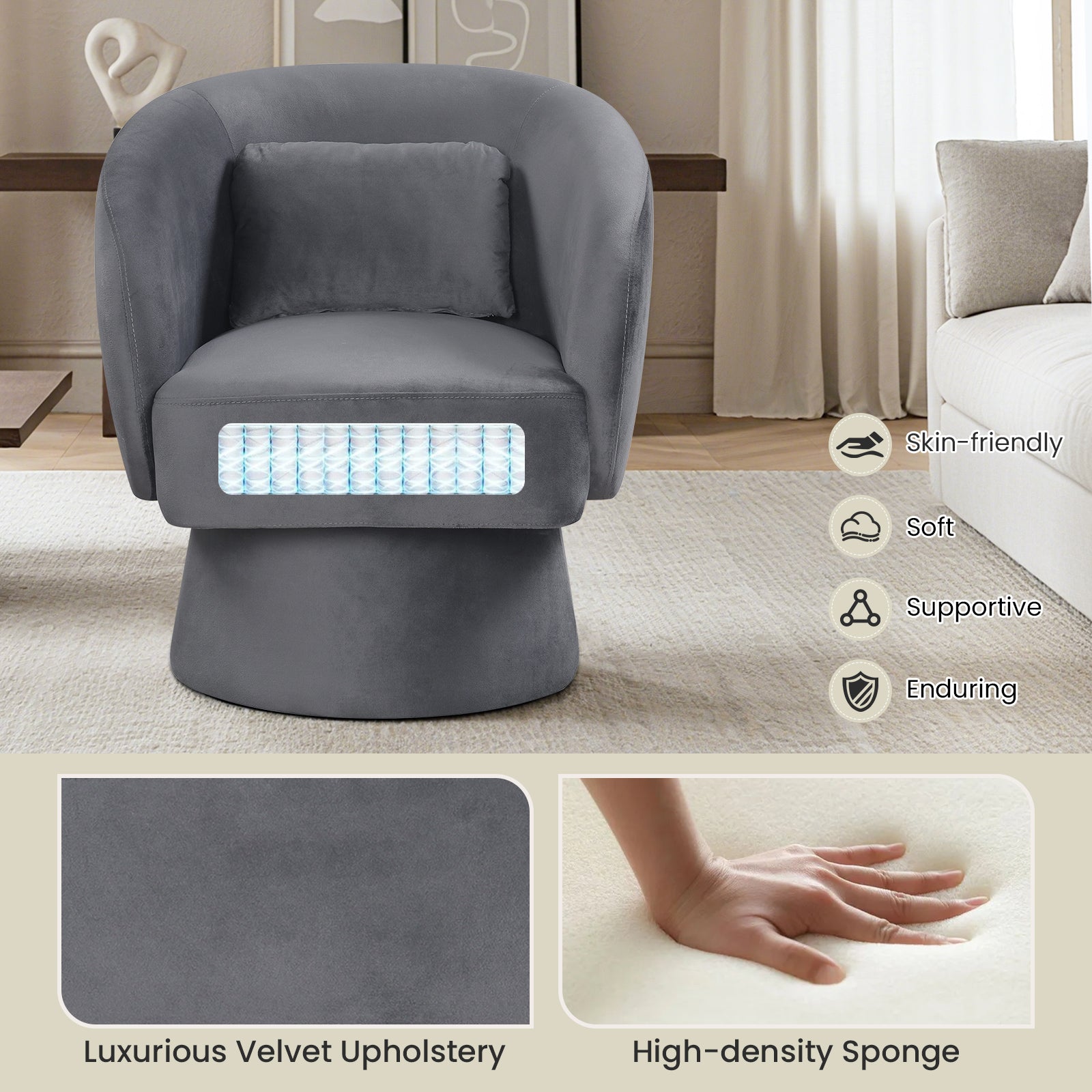 Swivel Accent Chair, Upholstered Barrel Chair, Gray Sofas & Loveseats at Gallery Canada