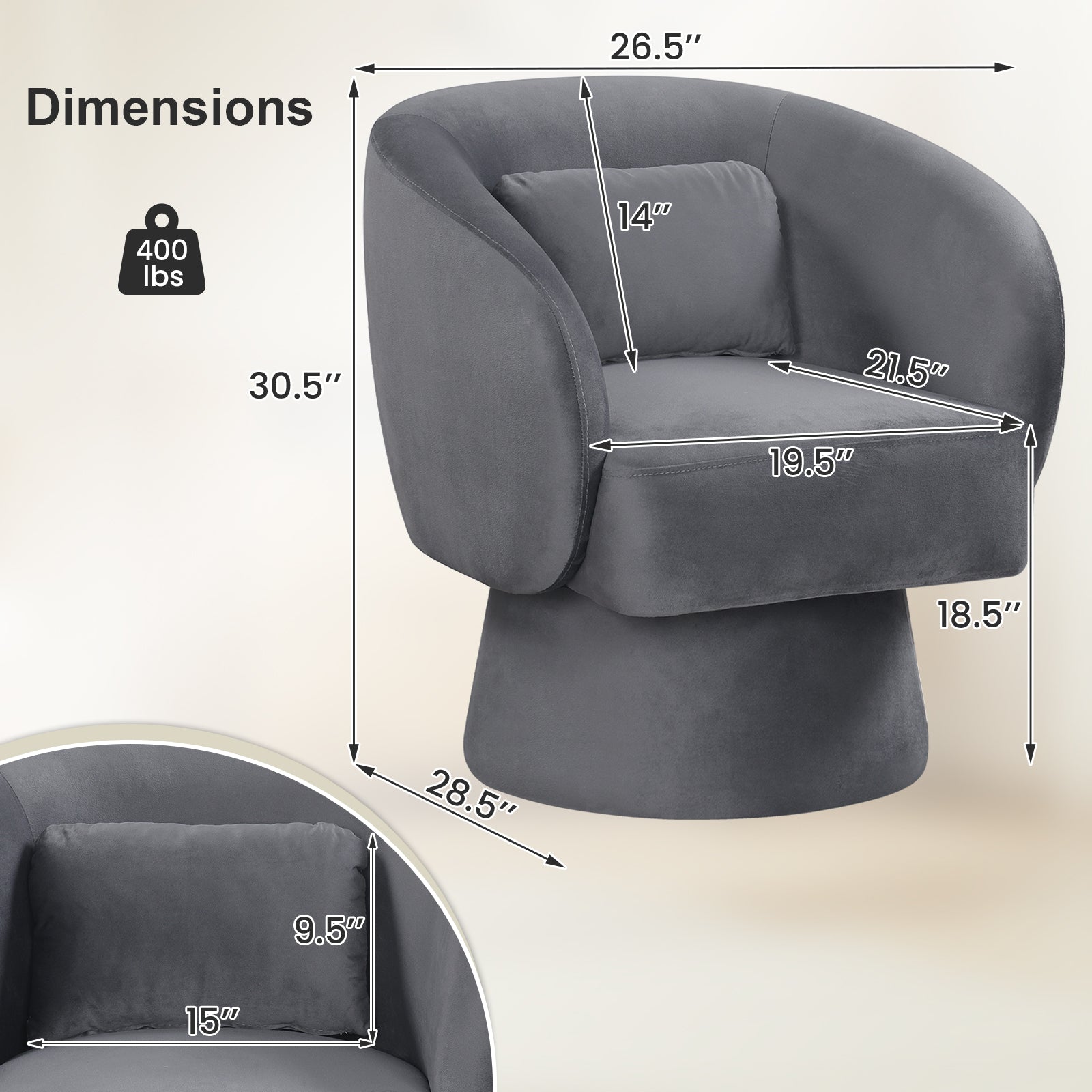 Swivel Accent Chair, Upholstered Barrel Chair, Gray Sofas & Loveseats at Gallery Canada
