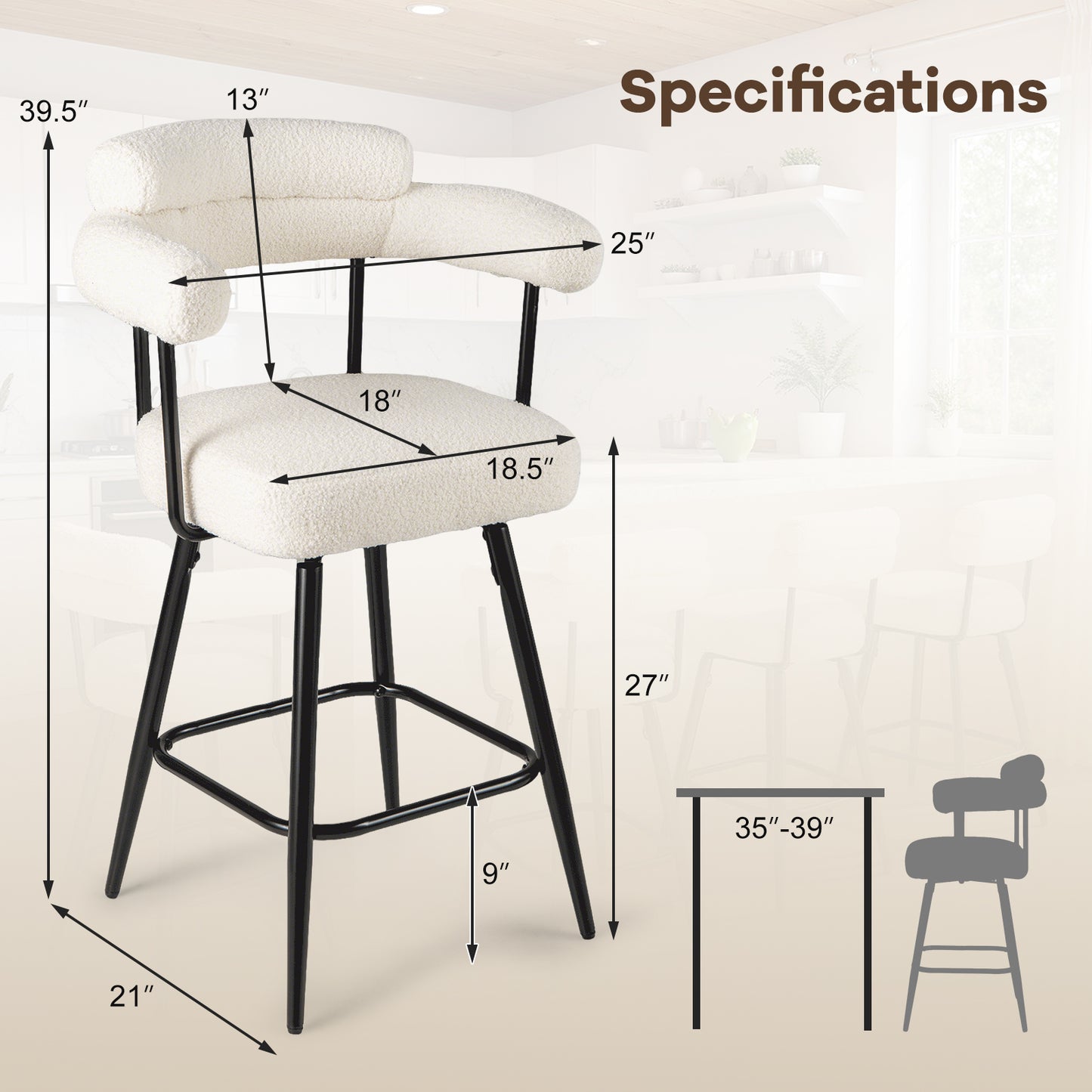 Swivel Bar Stool Set Of 2, Counter Height, White Bar Stools at Gallery Canada