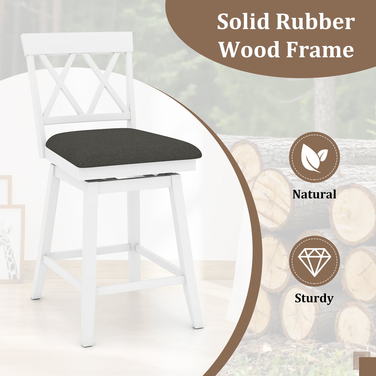 Swivel Bar Stools Set of 4 Counter Height Barstools with Backrest Upholstered Seat Cushion-24 inches Bar Stools at Gallery Canada
